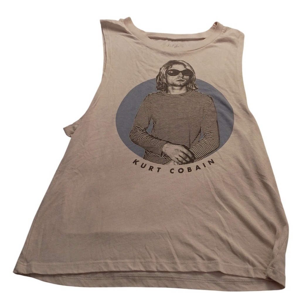 Kurt Cobain Graphic Tank Top Women's S Nirvana Grunge Rock Sleeveless Pink Tee